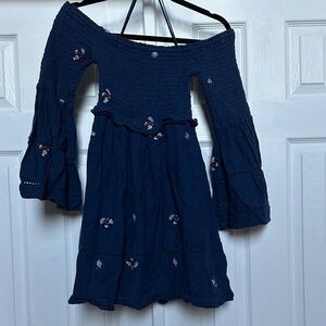 Free People Counting Daisies Smocked Mini off-Shoulder dress w Floral Embroidery